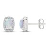 Thumbnail Image 3 of Cushion-Cut Lab-Created Opal & White Lab-Created Sapphire Halo Earrings Sterling Silver