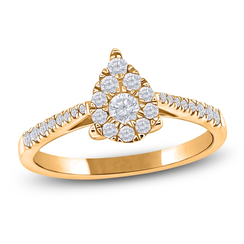 Main Image 1 of Multi-Diamond Pear-Shaped Promise Ring 1/3 ct tw 10K Yellow Gold