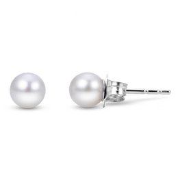 Cultured Pearl Stud Earrings 14K White Gold 5-5.5mm