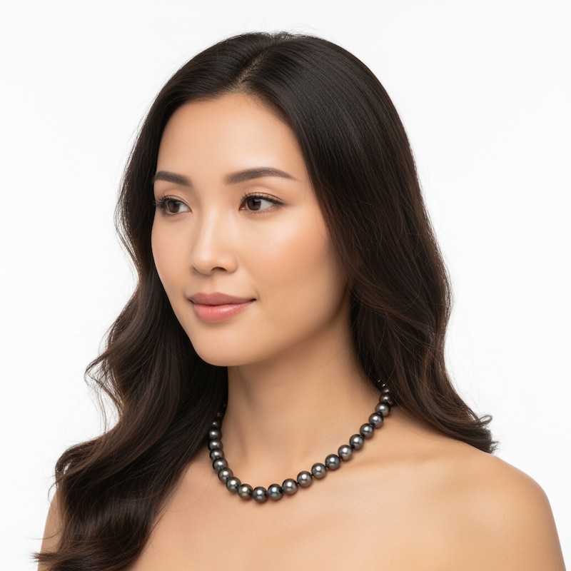 Main Image 4 of Tahitian Cultured Pearl Necklace 14K White Gold 10.5-13mm 18"