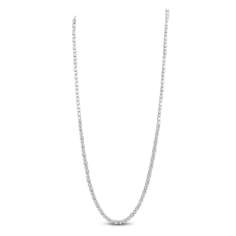 Main Image 1 of Round & Emerald-Cut Lab-Grown Diamond Necklace 9 ct tw 14K White Gold 18"
