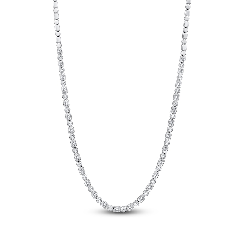 Main Image 2 of Round & Emerald-Cut Lab-Grown Diamond Necklace 9 ct tw 14K White Gold 18"