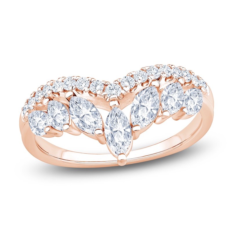 Main Image 1 of Marquise & Round-Cut Lab-Grown Diamond Contour Anniversary Ring 1 ct tw 14K Rose Gold