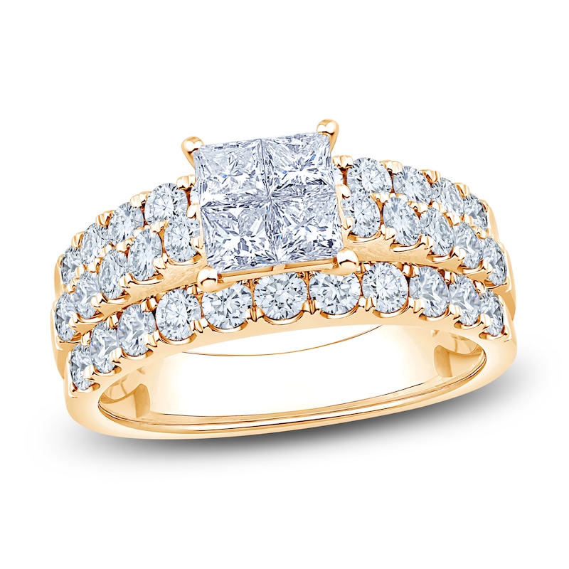 Main Image 1 of Certified Princess-Cut Quad Diamond Engagement Ring 2 ct tw 14K Yellow Gold