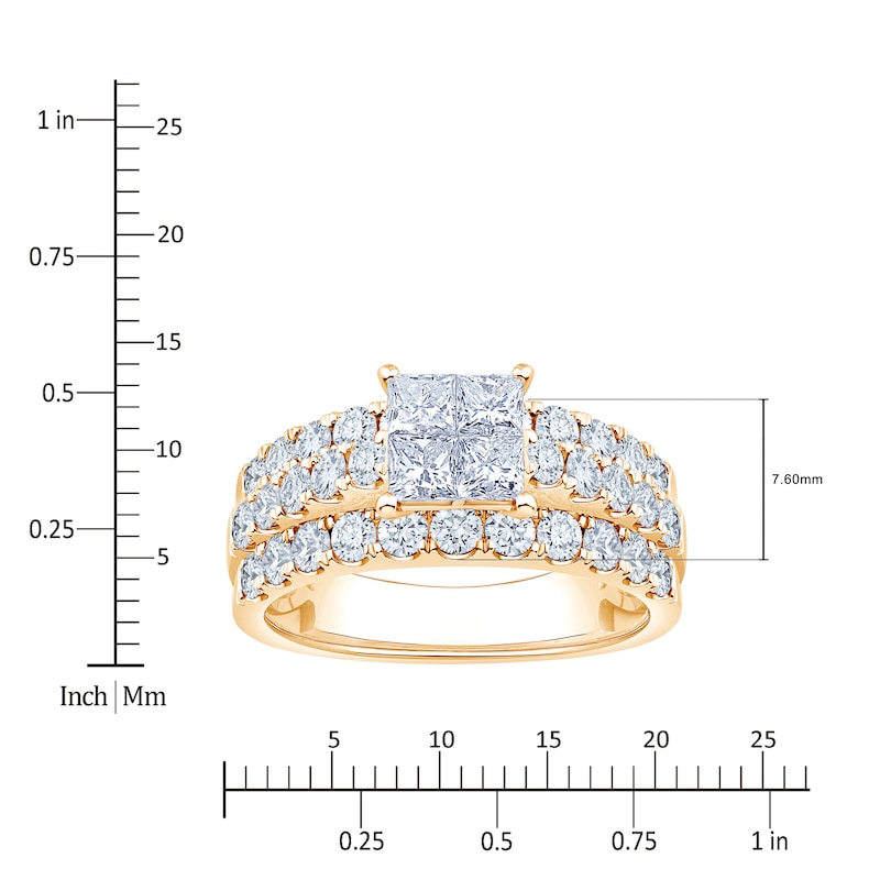 Main Image 4 of Certified Princess-Cut Quad Diamond Engagement Ring 2 ct tw 14K Yellow Gold