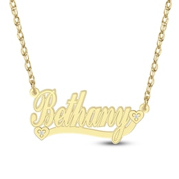 Diamond Accent Hearts Name Necklace 24K Yellow Gold-Plated Sterling Silver 18"