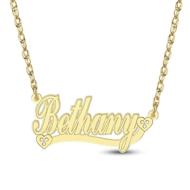 Main Image 1 of Diamond Accent Hearts Name Necklace 24K Yellow Gold-Plated Sterling Silver 18"