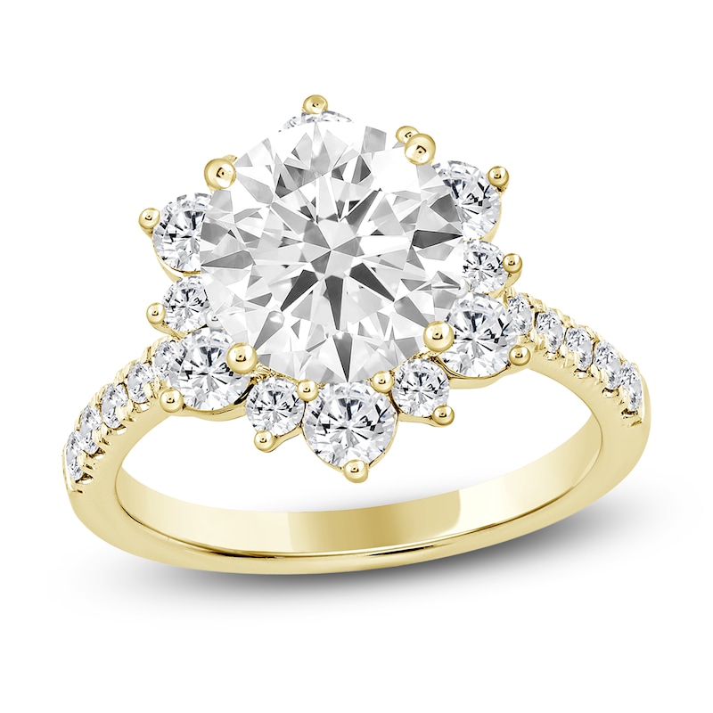 Main Image 1 of Round-Cut Lab-Grown Diamond Halo Engagement Ring 3 ct tw 14K Yellow Gold
