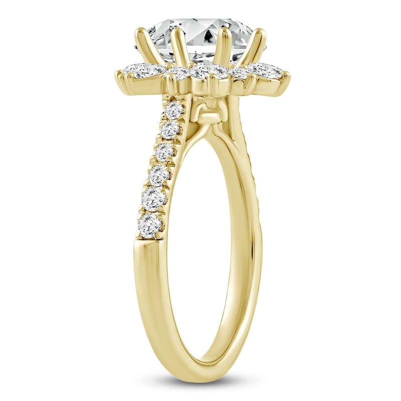 Main Image 2 of Round-Cut Lab-Grown Diamond Halo Engagement Ring 3 ct tw 14K Yellow Gold