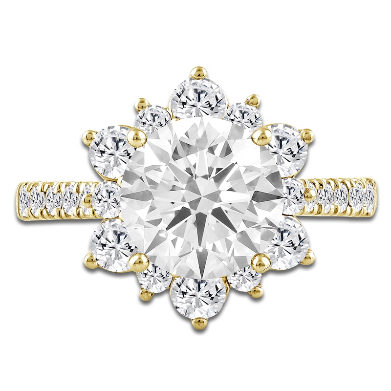 Main Image 3 of Round-Cut Lab-Grown Diamond Halo Engagement Ring 3 ct tw 14K Yellow Gold