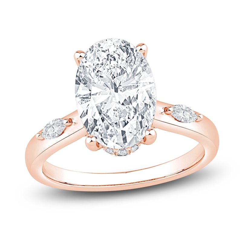 Main Image 1 of Oval-Cut Lab-Grown Diamond Hidden Halo Engagement Ring 3-1/3 ct tw 14K Rose Gold