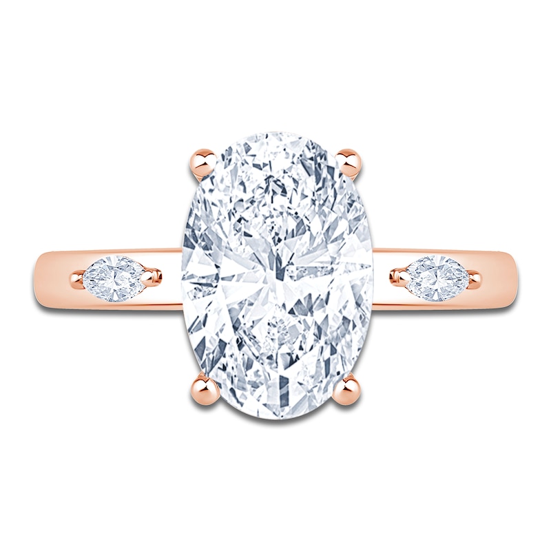 Main Image 3 of Oval-Cut Lab-Grown Diamond Hidden Halo Engagement Ring 3-1/3 ct tw 14K Rose Gold