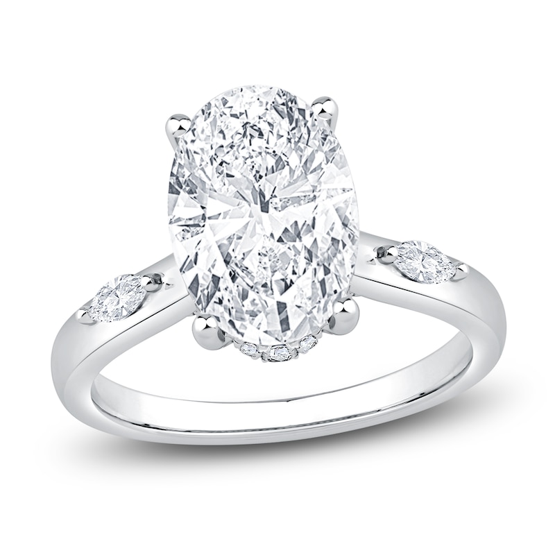 Main Image 1 of Oval-Cut Lab-Grown Diamond Hidden Halo Engagement Ring 3-1/3 ct tw Platinum