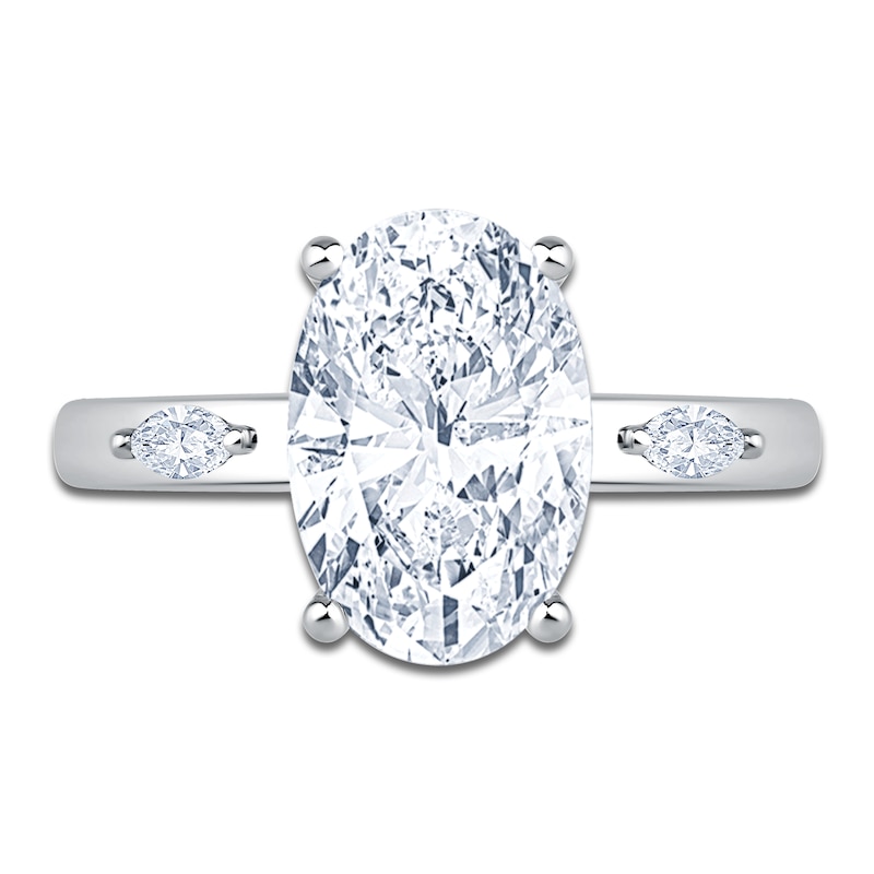 Main Image 3 of Oval-Cut Lab-Grown Diamond Hidden Halo Engagement Ring 3-1/3 ct tw Platinum