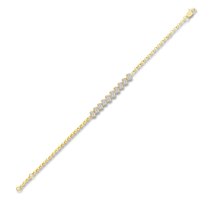 Main Image 2 of Jared Signature Emerald-Cut Lab-Grown Diamond Bracelet 1 ct tw 14K Yellow Gold 7"