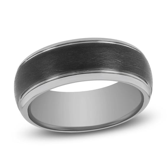 Men's Wedding Band Tungsten Carbide with Black Ion Plate 8mm