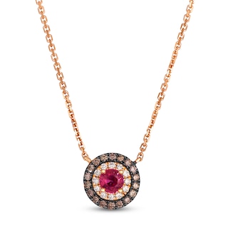 Le Vian Natural Ruby Halo Necklace 1/5 ct tw Diamonds 14K Strawberry Gold 19"