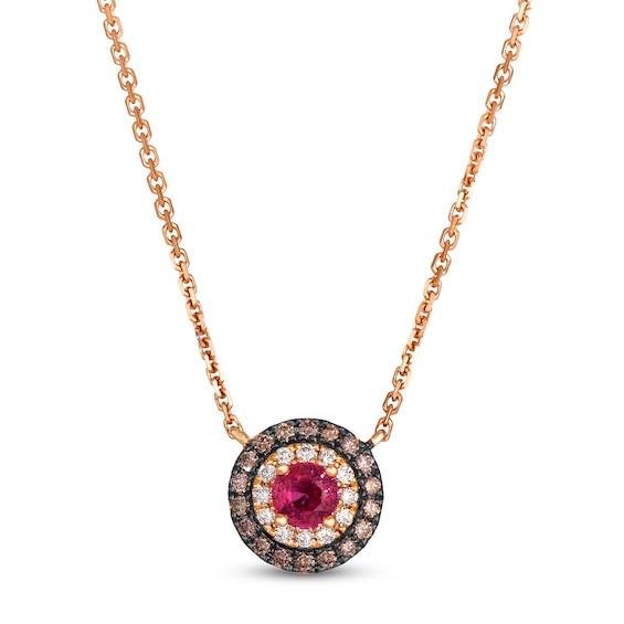 Le Vian Natural Ruby Halo Necklace 1/5 ct tw Diamonds 14K Strawberry Gold 19"