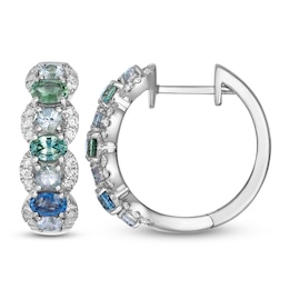Le Vian Oval & Round-Cut Natural Montana Sapphire Ombré Hoop Earrings 1/3 ct tw Diamonds 14K Vanilla Gold