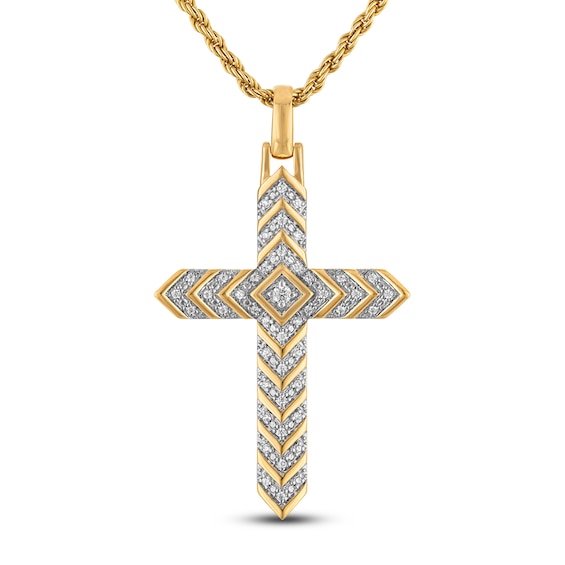 1933 by Esquire Men's Pavé Diamond Chevron Cross Necklace 1/4 ct tw 14K Yellow Gold-Plated Sterling Silver 22"