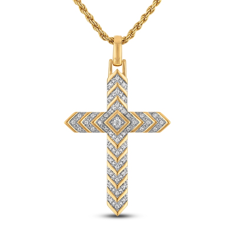 Main Image 1 of 1933 by Esquire Men's Pavé Diamond Chevron Cross Necklace 1/4 ct tw 14K Yellow Gold-Plated Sterling Silver 22"