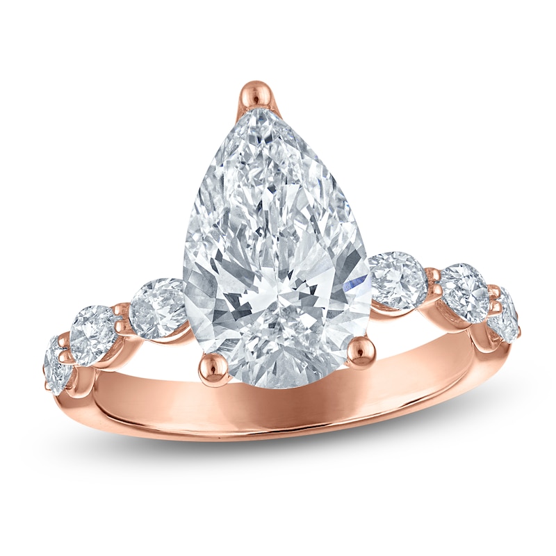 Main Image 1 of Certified Pear-Shaped Lab-Grown Diamond Engagement Ring 3-3/4 ct tw 14K Rose Gold