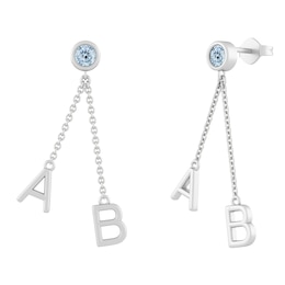 Birthstone Dangling Initial Earrings (1 Stone and Initial)