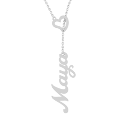 Vertical Nameplate Heart Lariat Necklace (1 Name)
