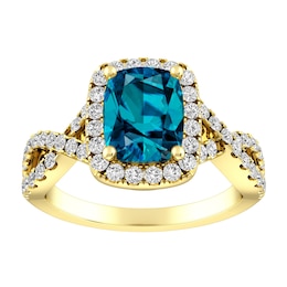 London Blue Topaz and White Topaz Fashion Ring 10K Yellow Gold