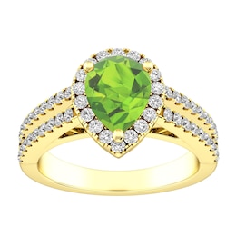 Peridot and White Topaz Fashion Ring 10K Yellow Gold