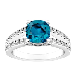 London Blue Topaz and White Topaz Fashion Ring Sterling Silver