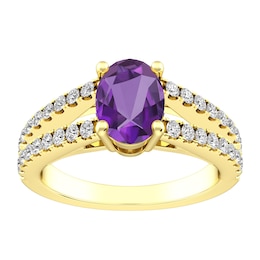 Amethyst and White Topaz Fashion Ring 10K Yellow Gold