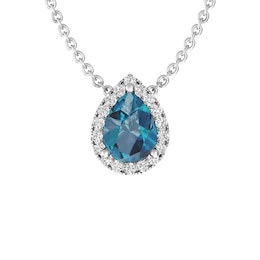 London Blue Topaz and White Topaz Fashion Pendant Sterling Silver