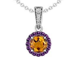 Citrine and Amethyst and White Topaz Fashion Pendant Sterling Silver