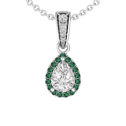 White Topaz and Emerald Fashion Pendant Sterling Silver