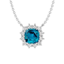 London Blue Topaz and White Topaz Fashion Pendant Sterling Silver