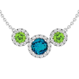 London Blue Topaz and White Topaz and Peridot Fashion Pendant Sterling Silver