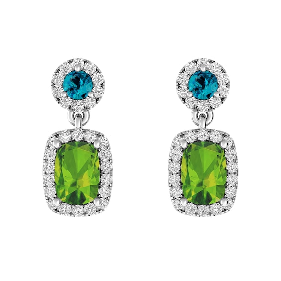 Peridot and London Blue Topaz and White Topaz Fashion Earrings Sterling Silver