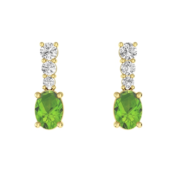 Peridot and White Topaz Fashion Earrings 10K Yellow Gold