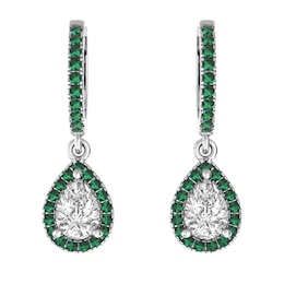 White Topaz and Emerald Fashion Earrings Sterling Silver