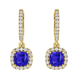 Tanzanite and White Topaz Fashion Earrings 10K Yellow Gold