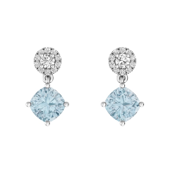 Aquamarine and White Topaz Fashion Earrings Sterling Silver