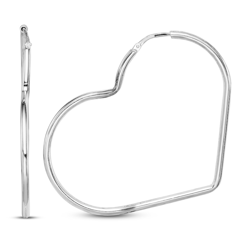Main Image 1 of Heart Hoop Earrings Sterling Silver 45mm