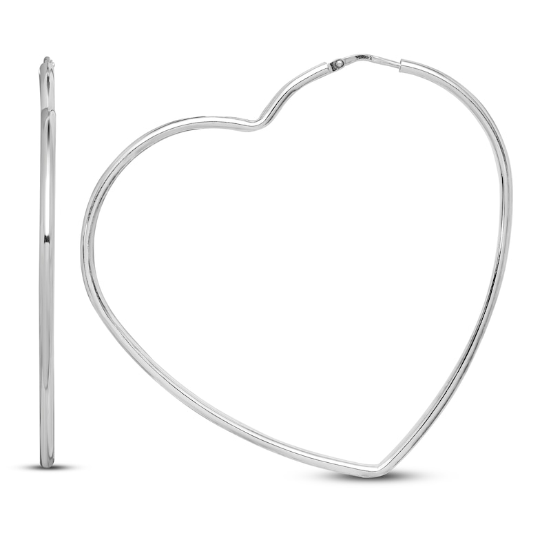 Main Image 1 of Heart Hoop Earrings Sterling Silver 60mm
