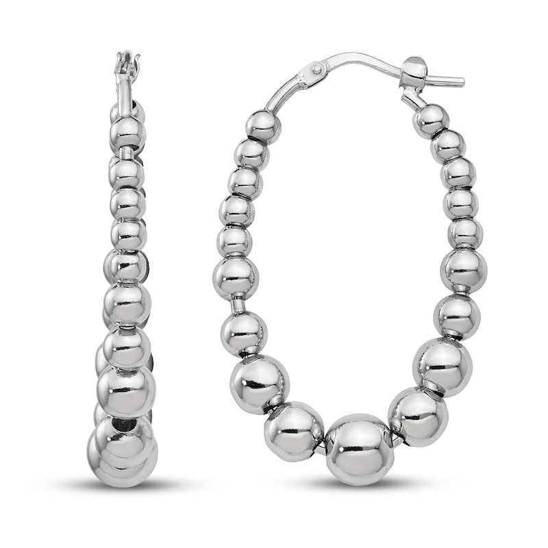 Main Image 1 of Beaded Hoop Earrings Sterling Silver