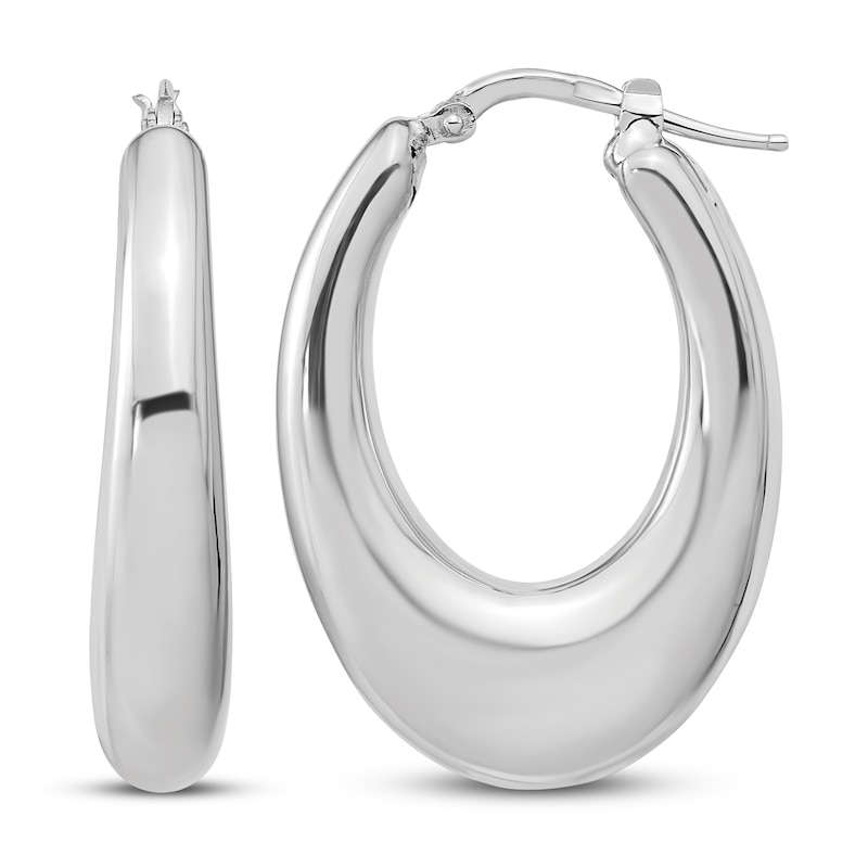 Main Image 1 of Oval Hollow Hoop Earrings Sterling Silver