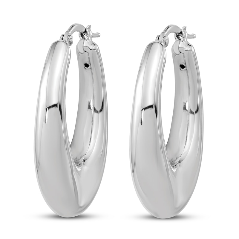 Main Image 2 of Oval Hollow Hoop Earrings Sterling Silver