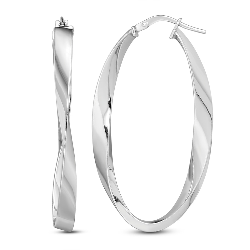 Main Image 1 of Polished Oval Hoop Earrings Sterling Silver