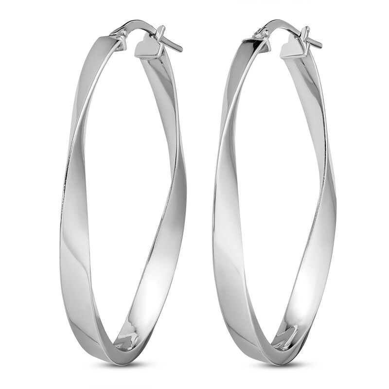 Main Image 2 of Polished Oval Hoop Earrings Sterling Silver