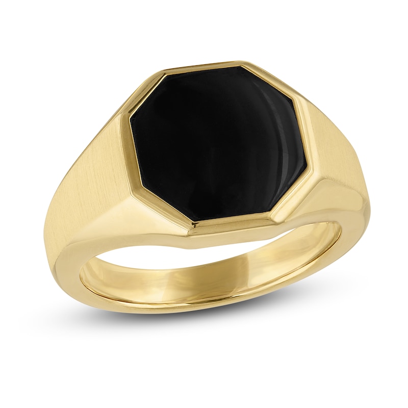 1933 by Esquire Men's Natural Black Onyx Ring 14K Yellow Gold-Plated Sterling Silver